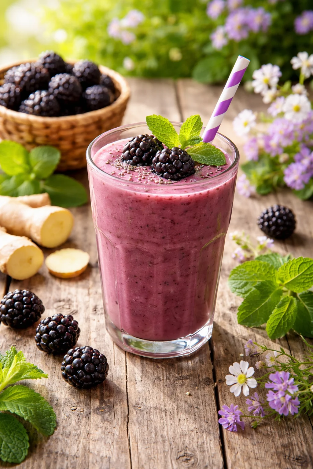 Bright and Refreshing Blackberry Ginger Smoothie Delight