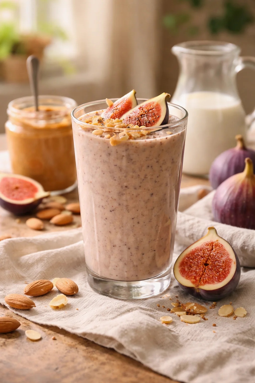 Fresh Fig Smoothie with Dates and Almond Butter