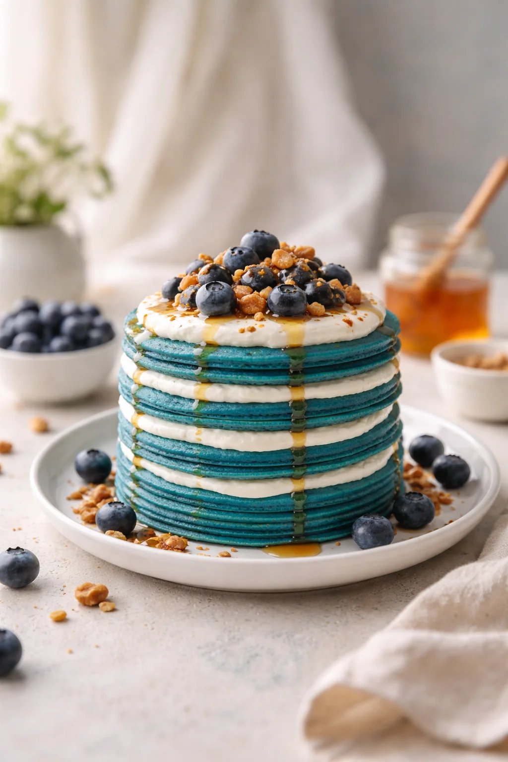 Blue Spirulina Pancakes with Oat Flour