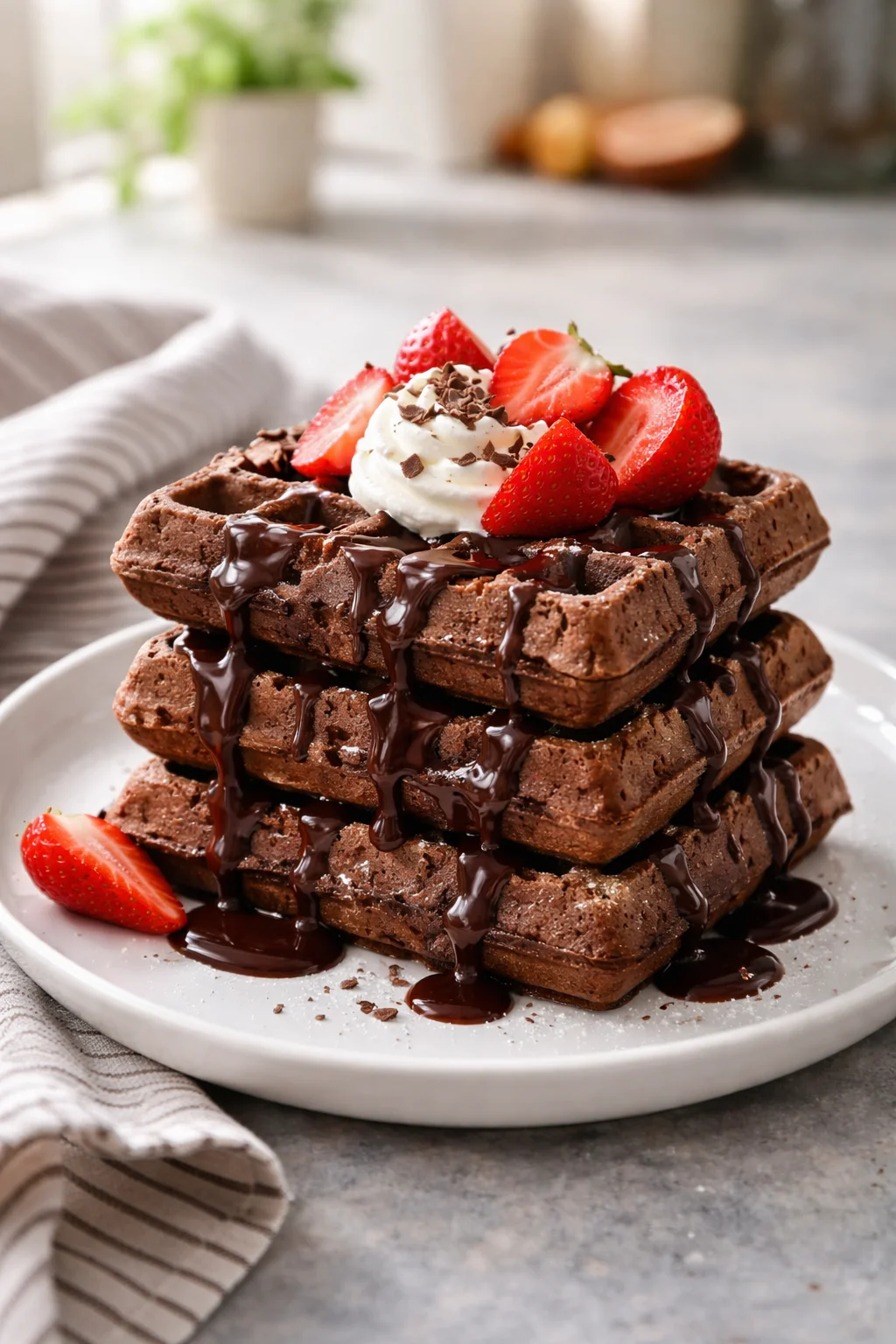 Indulge in Decadent Dark Chocolate Belgian Waffles