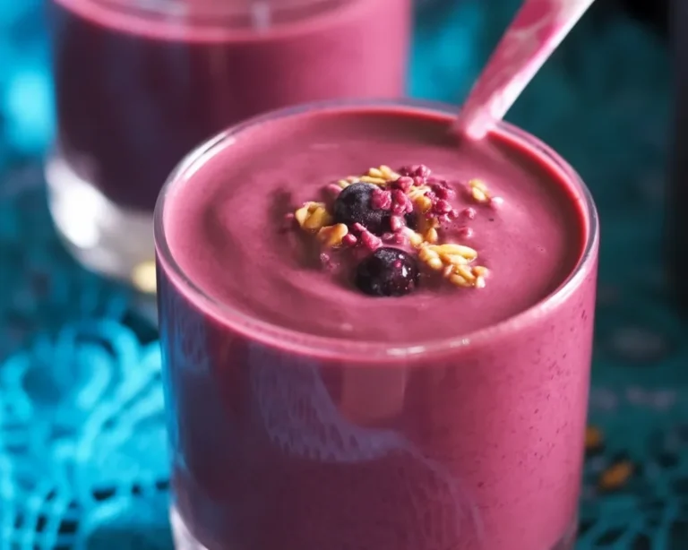 Fresh Berry Green Smoothie with spinach, banana, and mixed berries in a glass.