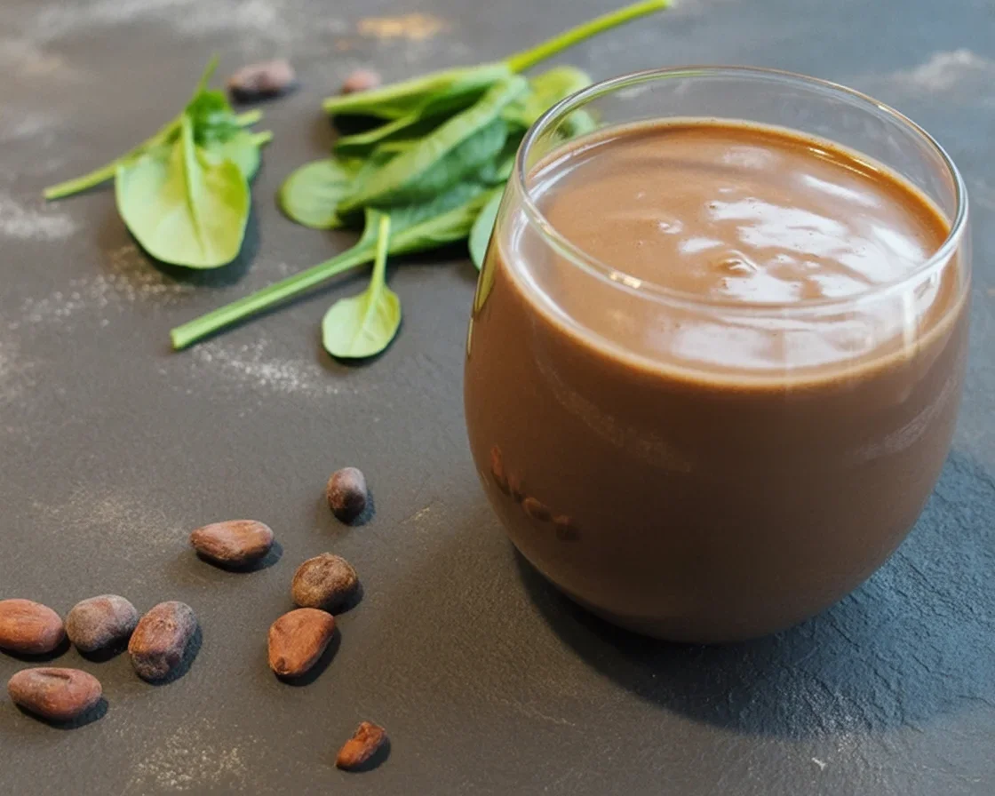 A refreshing Chocolate Green Smoothie filled with spinach and rich chocolate flavor.