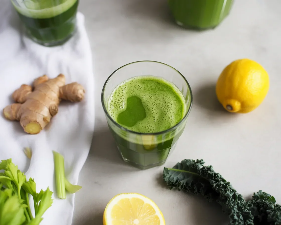 Detox Juice Recipe for Glowing Skin with fresh vegetables and fruits