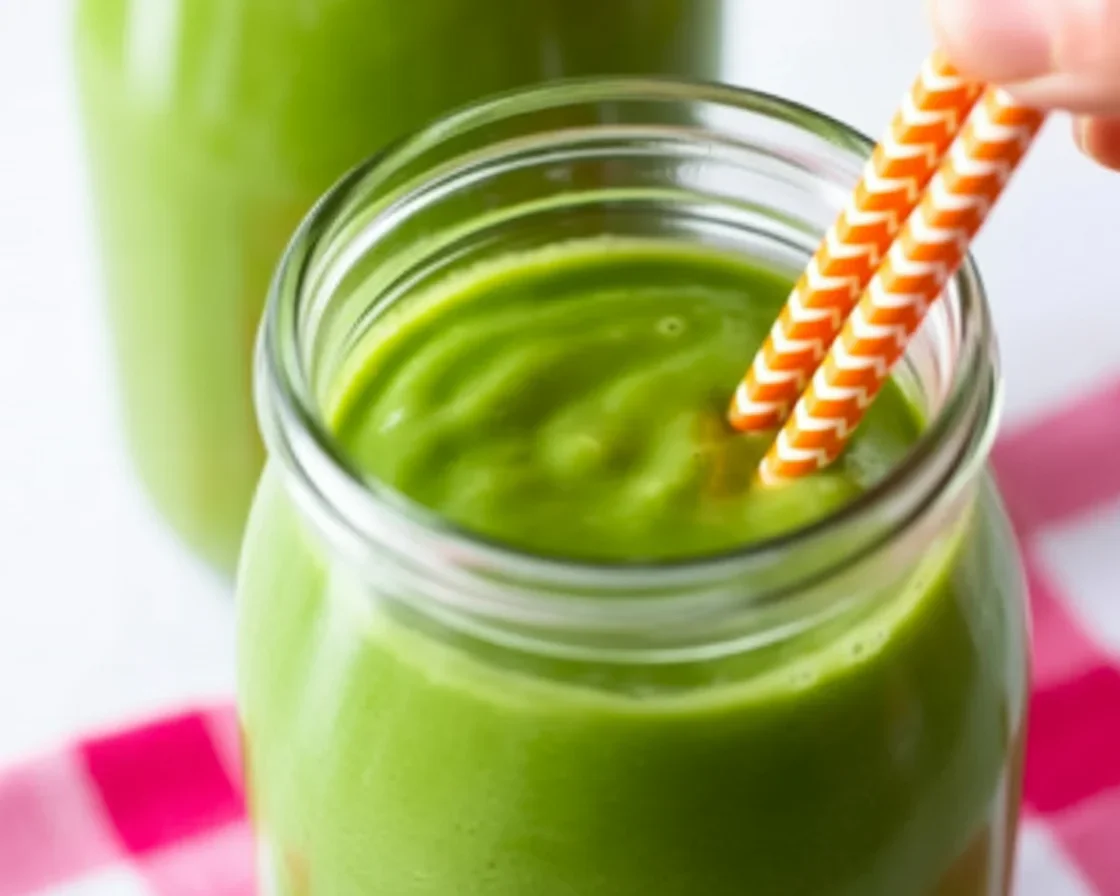 Green smoothie ingredients for glowing skin and healthy hair in a blender