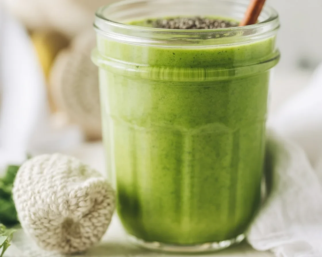 High-Protein Green Smoothie with spinach, banana, and almond milk for a nutritious breakfast.
