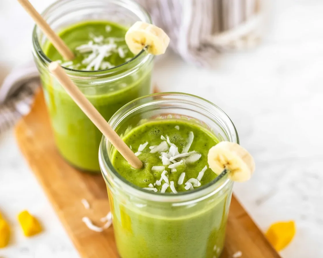 Delicious Tropical Green Smoothie Recipe with spinach, mango, and banana