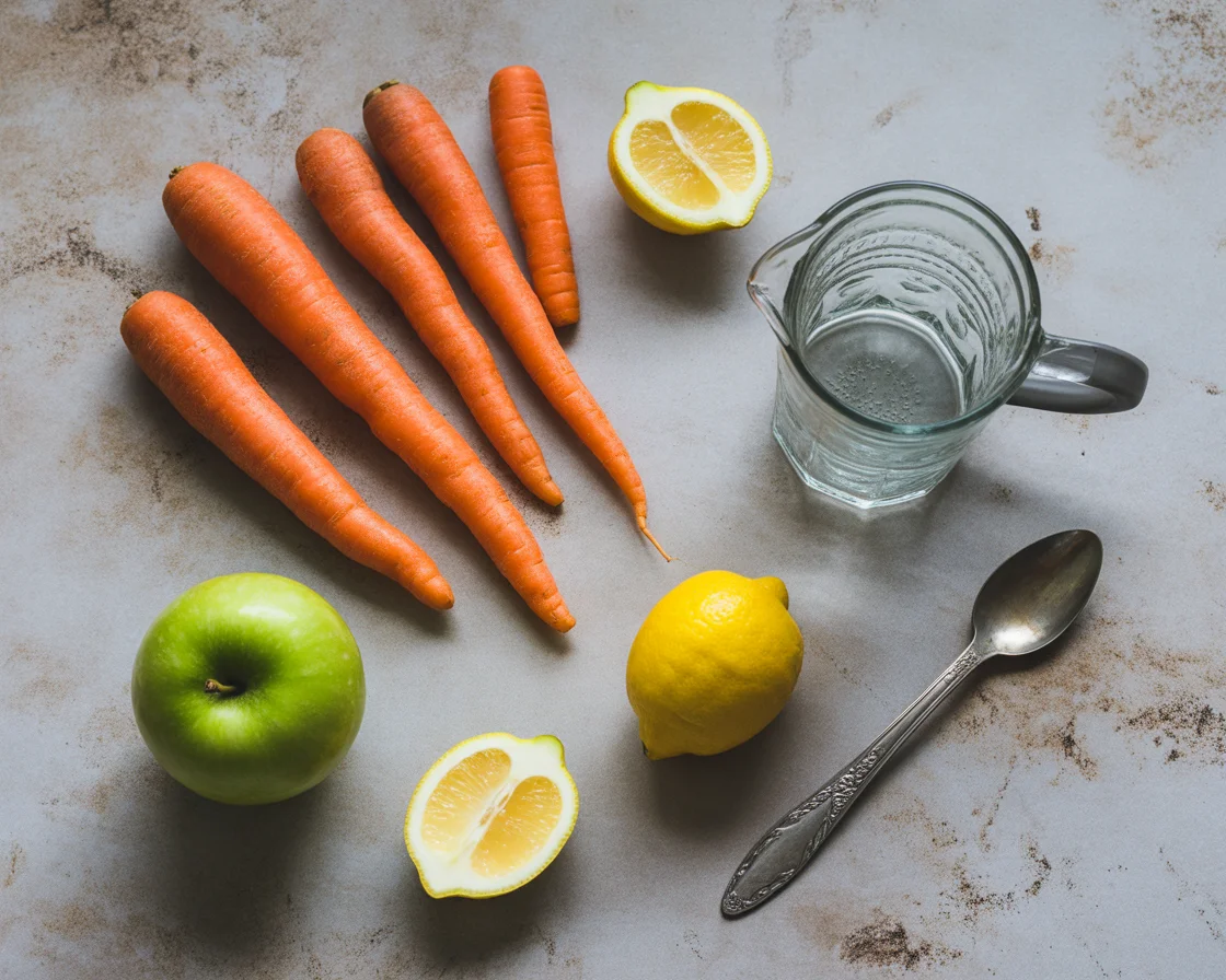 Hands cutting fresh organic apple and carrot for eco-friendly homemade detox juice recipe